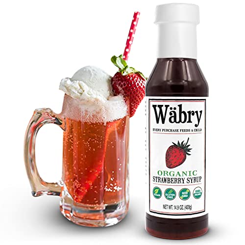 Image of Wabry Organic Strawberry Syrup - 14.9oz (420g), Natural Fruit Syrups for Drinks, Coffee, Shaved Ice and Ice cream, Vegan, Non-GMO, Gluten-Free Snow Cone Syrup - BPA-Free Plastic Bottle