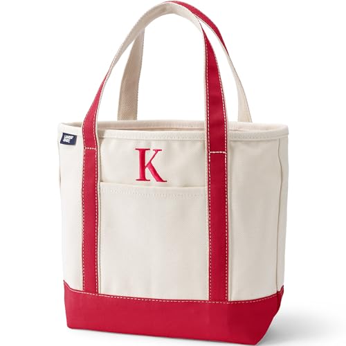 Lands' End Pre-Monogram Letter K Canvas Pocket Tote Natural/heritage Red Medium Regular Handle