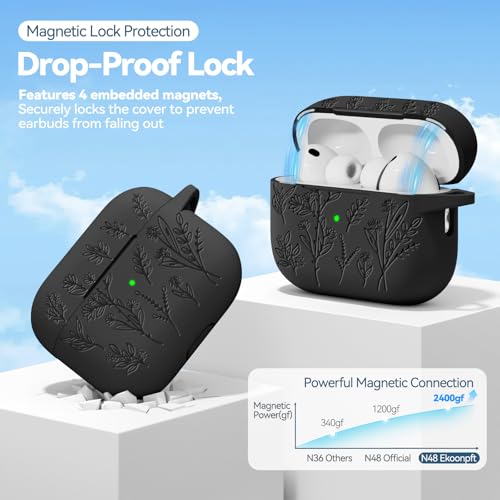 Image of for Airpods Pro 3 Case with Magnetic Lid, Flower Engraved Cases for Apple AirPods Pro 3rd Generation 2025, Soft Silicone Cover for Women Girly with Cleaner & Keychain, Shockproof