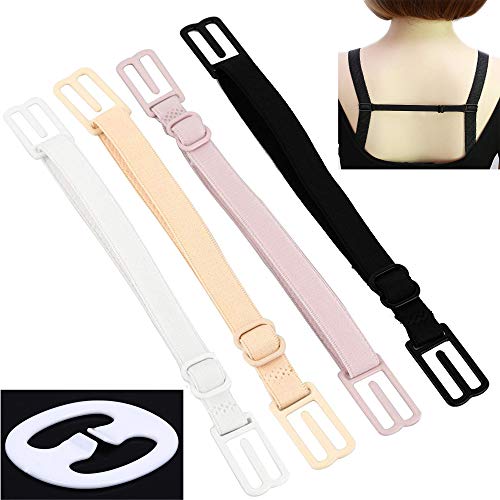 CAKYE Women's 5Pcs Non-slip Elastic Bra Strap Holder Clips (White+black+pink+complexion Straps+1 Clips)