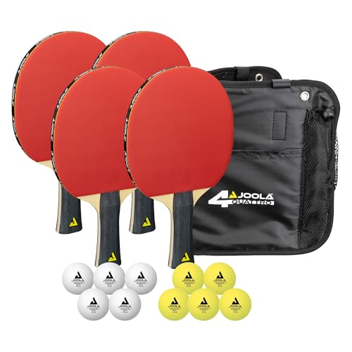JOOLA Tischtennis-Set Quattro, 4 Tischtennisschläger + 10 Tischtennisbälle + Tasche, 28,5x26x8,5cm