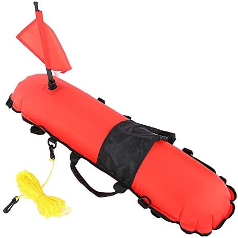 Fabater Scuba Diving Inflation Torpedo Buoy with Flag, Diving Float Ball AutoLock Air Pump, Surface Marker Signal Float with 20m Orange Rope & 5 DRings for Spearfishing