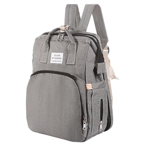 Image of BREEZENEST Multifunctional Baby Changing Backpack – Waterproof Oxford Cloth Diaper Bag with Insulated Bottle Pocket, Multiple Compartments & Changing Mat – Black (Grey)