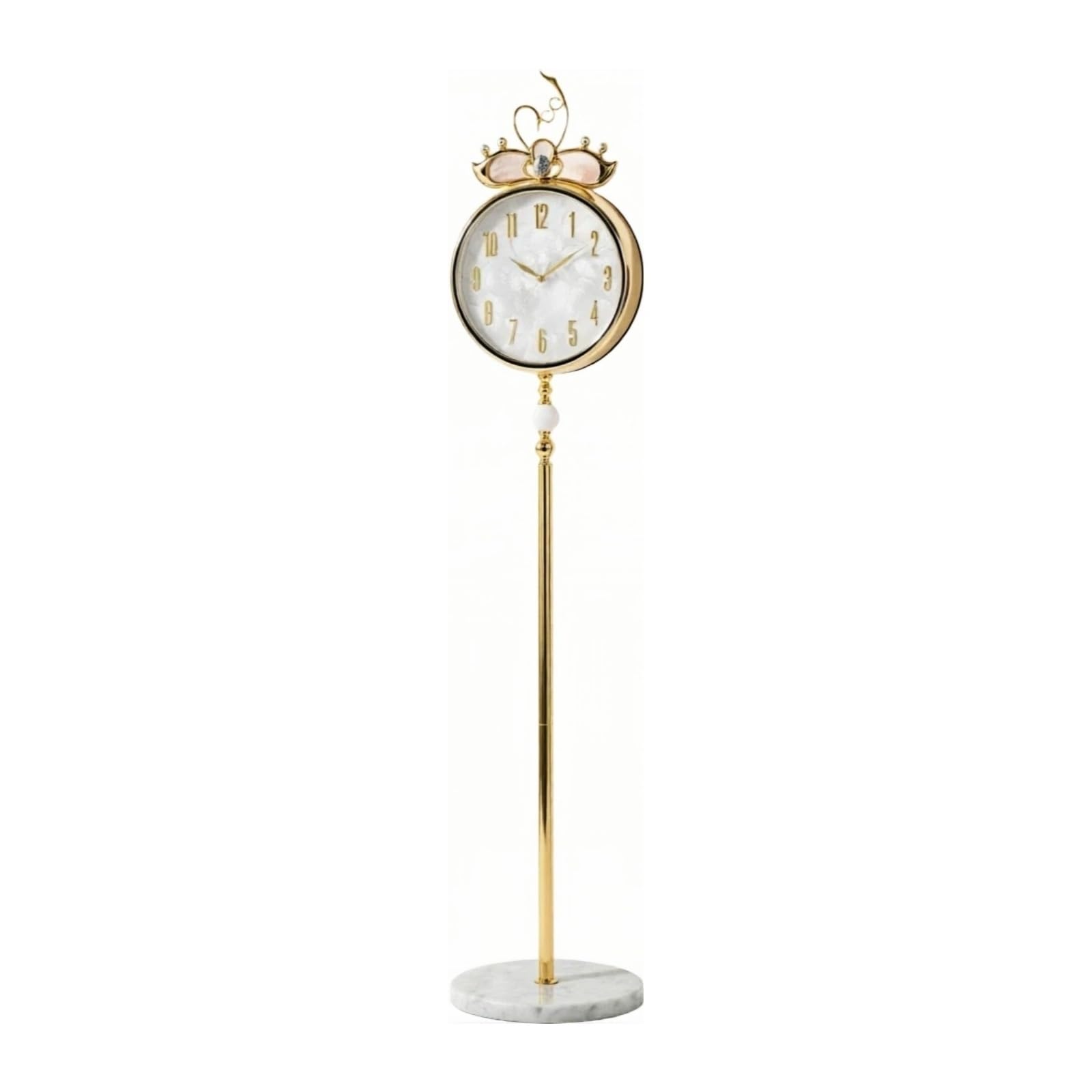 HLHLOP777 Grandfather Alarm Metal Floor Standing Clock Quartz Silent Marble Base for Villa Living Room Floor Clock