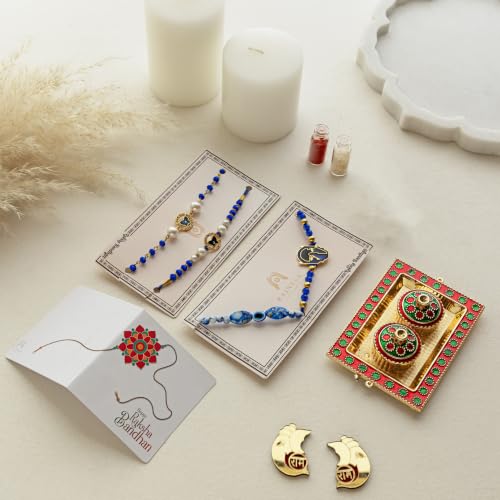 Image of Premium Handmade Designer Rakhi Set for Brother and Bhabhi Adjustable Couple Rakhi with Roli Chawal & Nariyal