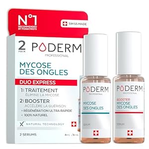 PODERM – LOT MYCOSE ONGLE SEVÈRE 2 PRODUITS | 2 Best Sellers | Traitement complet spécial Mycose difficile à traiter | Soin professionnel pied/main | Facile & rapide | Swiss Made