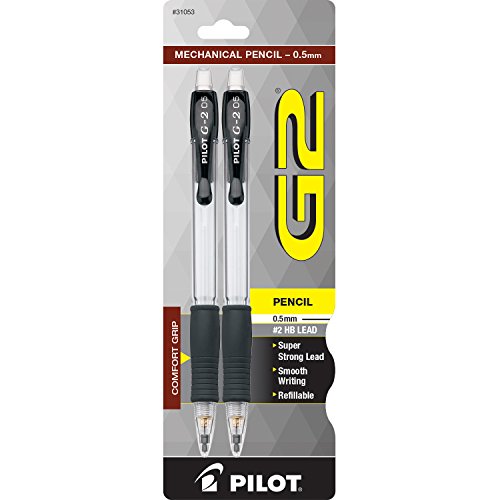 Pilot G2 Mechanical Pencils, 0.5Mm Hb Lead, Clear Barrel, 2-Pack (31053),Black/Clear #TOP2