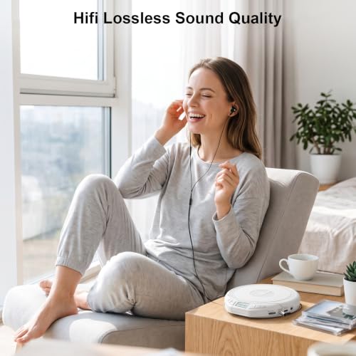 Image of Gueray Portable CD Player with Earphones CD Player for Car Support MP3 | CD Dsicman with Anti-Skip Shockproof with LCD Display Support PROG Memory Repeat Function