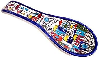 Bluenoemi Israeli Jewelry & Gifts Armenian Ceramics Rest Spoon Shalom Jerusalem Gift Blue Ceramic Floral Pattern Spoon Rest Handmade in Israel