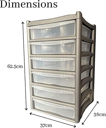 Drawers Draw Tower Trolley Unit/Storage Box/Clear Transparent Drawers/Files, Utility Storage (6 Tier (Shallow), Grey)