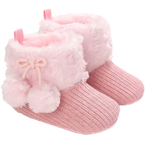 Tcesud Winter Warm Baby Boys Girls Snow Boots Soft Sole Fur Infant Toddler Slip On Bowknot Booties for Baby Girls 0-18 Months(12-18 Months,Pink)