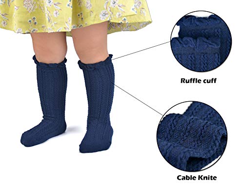 Image of Epeius Baby Girls Boys Cotton Uniform Knee High Socks Tube Ruffled Stockings (Pack of 3 /5)
