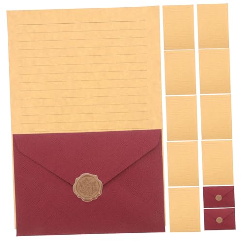 WEKADRIN 2セット 織風洋封筒と便箋 ??色三角形封筒 牛皮紙横線便箋 火漆印付き 感ある紙素材 贈答用 招待状や手紙用多用途文具