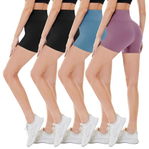 Image of CAMPSNAIL 4 Pack Biker Shorts for Women High Waist - 5 inch /8 inch Tummy Control Soft Athletic Yoga Workout Running Gym Shorts