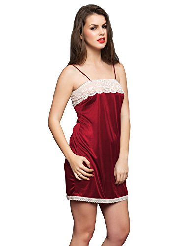 Image of Clovia Women's Satin Nightslip in Maroon