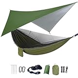 Camping Hammock with Rain Fly Tarp Mosquito Net Heavy Duty Tree Straps Portable Double Parachute Hammocks Tent Waterproof Rainfly Set