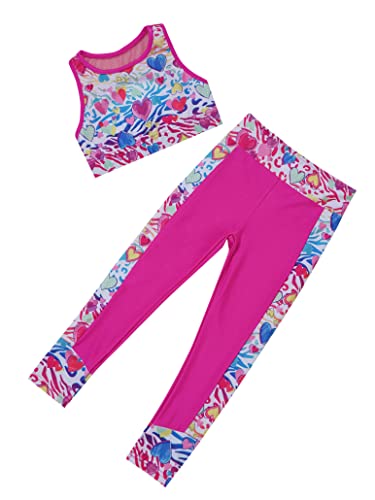 Huimingda Kids Girls Bra Crop Top Athletic Leggings Two Pieces Set Dance Sports Outfits Yoga Fitness Workout Tracksuit Zebra White B 8 #TOP2