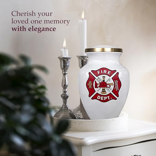 Image of Trupoint Memorials Cremation Urns for Human Ashes, Military and Patriotic Decorative Burial Urn for Veteran Adult Men and Women, Large Fireman