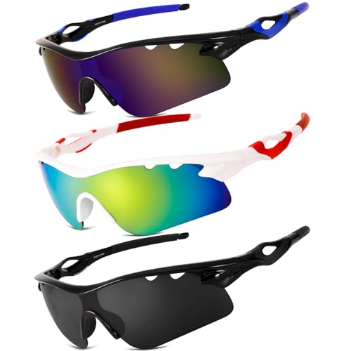 Jostift 3 Stück Sonnenbrille Herren Sport, Schnelle Brille Fahrradbrille Polarisiert Sportbrille Laufbrille Sunglasses UV400 Sonnenbrille für Fahrrad Laufen Outdooraktivitäten