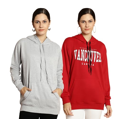 Image of Mack Jonney Printed Hooded Cotton Fleece Sweatshirt for Women (Pack of 2)-MACK50866