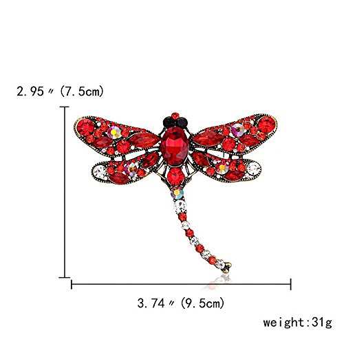 Aochee Multi-Colors Wing Dragonfly Brooch Pin Austrian Crystal Rhinestone Dragonfly Necklace Jewelry (Red) #TOP1