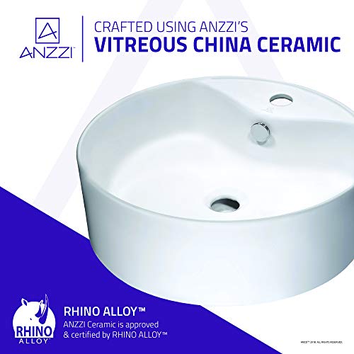 Anzzi Vitruvius Modern Polished White Ceramic Round Sink For Bathroom | 18 Inch Vitreous Vanity Sink Single Bowl For Lavatory | Top Mount Porcelain Bathroom Sink Above Counter Top | Ls-Az129 #TOP3