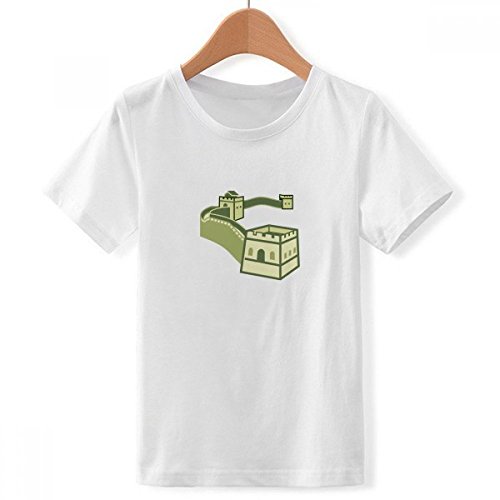 T-shirt Grande Muraille de Chine garçon col rond blanc imprimé enfant petite taille