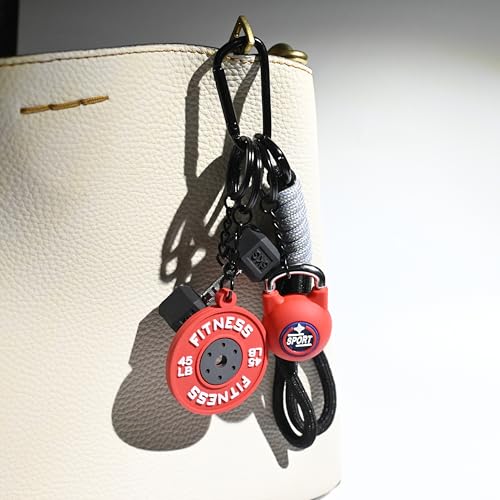 Levesica Dumbbell Keychain set Silicone Gym Keychain Motivational Gym Accessories Fitness Gifts for Boyfriend Girlfriend (Black & Red)