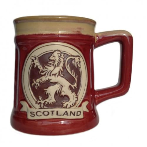 Glen Appin Stoneware Mug Scotland Pottery Mug for Coffe or Beer 16.9 oz(500 ml) (Lion Rampant - RED)