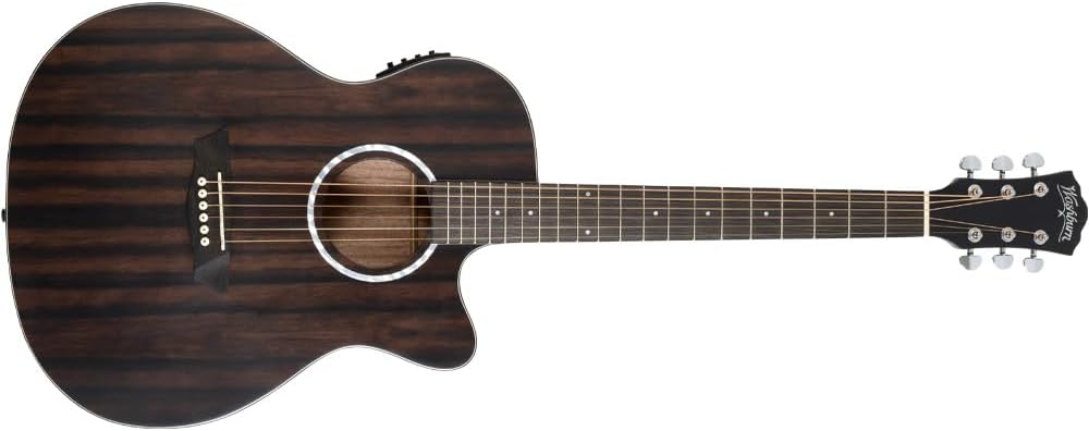 Washburn Electro Acoustic 6 String Guitar, Right, Striped Ebony (DFEACE)