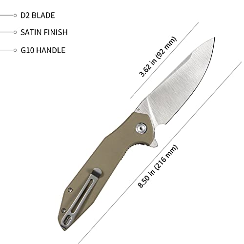 Kubey Nova Ku117F Edc Pocket Knife, Outdoor Hunting Camping Folding Knife With 3.62 Inch D2 Blade And Solid G10 Handles, Secure Reversible Clip For Men And Women #TOP1