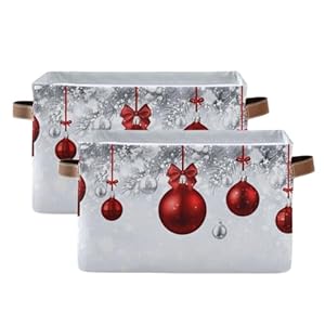 senya Christmas Basket, New Year Fir Branches Red Christmas Balls Foldable Fabric Collapsible Storage Bins Organizer Bag for Storage Clothes senya Christmas Basket New Year Fir Branches Red Christmas Balls Foldable Fabric Collapsible Storage Bins Organizer Bag for Storage Clothes