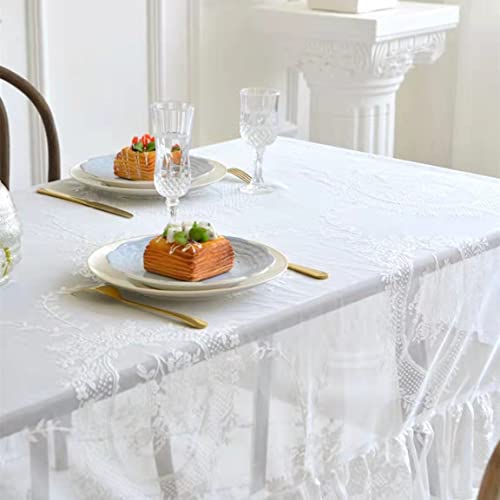 Besalily Chic White Lace Tablecloth For Rectangle Table Ruffle Table Skirt For Dining Table Wood Table Washable Light Table Cover (55X102 Inch) #TOP3