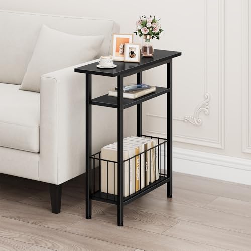 Vagusicc Narrow Side Table, 3-Tier Skinny End Table for Couch, Small side Tables for Small Spaces, Bed Side Table with Storage, 25.2" Tall Slim Nightstand Bedside table for Living Room, Bedroom, Black by Vagusicc - Image 5