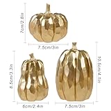 Fangoo 3 Pack Gold Artificial Pumpkins for Fall Tabletop Decor Indoor Fake Resin Pumpkins Figurines Autumn Harvest Thanksgiving Decorations for Table Centerpiece Fireplace Home Mantel Office Party - Image 2