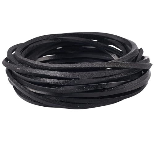 GORGECRAFT 5 m X 4mm Rindslederband Echtlederstreifen Flaches Lederband 4mm Dick Schwarzes Flechtgarn Seil Für Armbänder Halsketten Schmuckherstellung Stiefelschnüre Gürtel Heimwerkerarbeiten