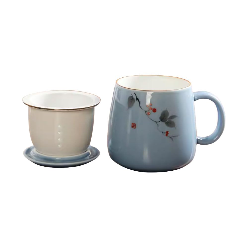 Taza de té de cerámica con infusor y tapa de cerámica. Taza de té de porcelana premium de 18 oz con estuche para té de hojas sueltas, infusiones de hierbas, té de flores y café (azul oscuro).