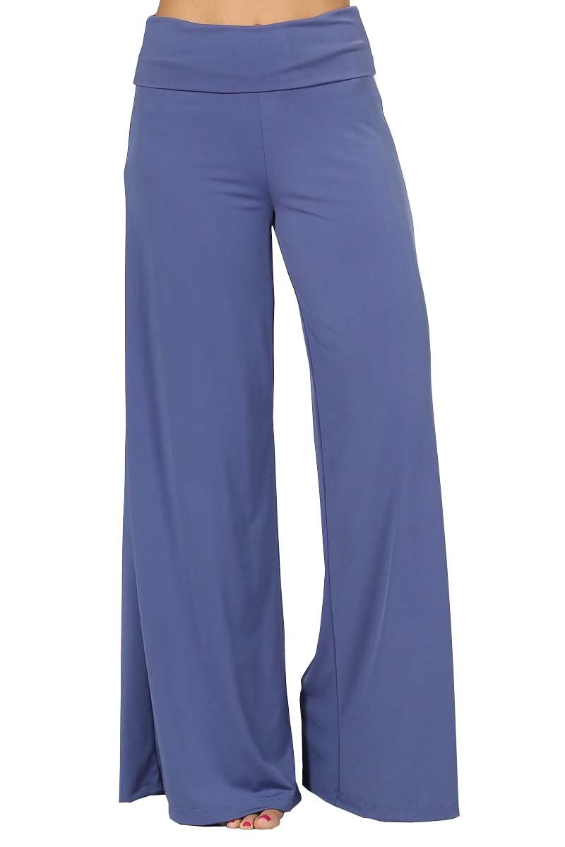 HEYHUN Womens Casual Solid Print Tie Dye Wide Leg Bottom Lounge Palazzo Pants Foldover Waistband S-3XL
