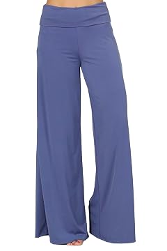 HEYHUN Womens Casual Solid Print Tie Dye Wide Leg Bottom Lounge Palazzo Pants Foldover Waistband S-3XL