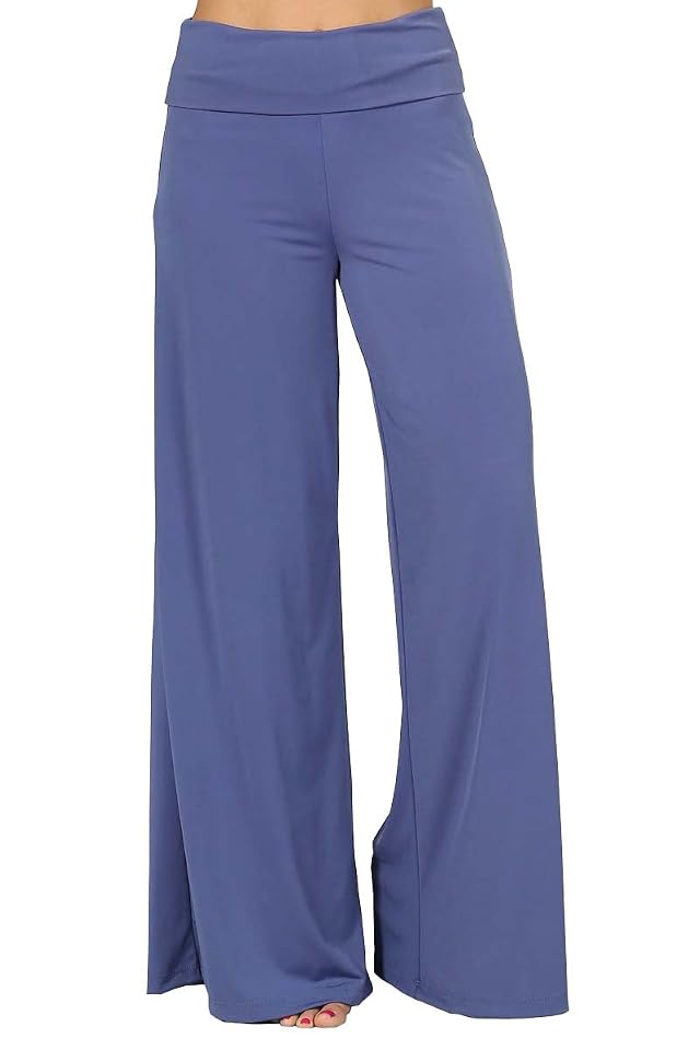 HEYHUN Womens Casual Solid Print Tie Dye Wide Leg Bottom Lounge Palazzo Pants Foldover Waistband S-3XL