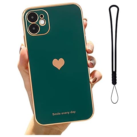 KWOLYKIM Compatible for iPhone 11 Case 6.1 Inch Electroplated Love Heart, Case for iPhone 11 Plating Soft TPU Shockproof Camera Protective Back Cover Dark Green Cover