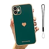 LLGO Compatible for iPhone 11 Case 6.1 Inch Electroplated Love Heart, Case for iPhone 11 Plating Soft TPU Shockproof Camera Protective Back Cover - Green