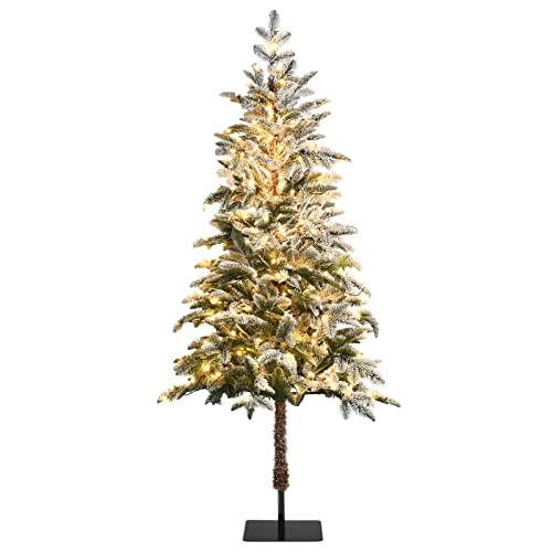 Happygrill 6ft Artificial Snow Flocked Pencil Christmas Tree Pre-Lit Faux-Pine Tree with 250 Warm White LED Lights 154 Tips Metal Stand Happygrill 6ft Artificial Snow Flocked Pencil Christmas Tree Pre-Lit Faux-Pine Tree with 250 Warm White LED Lights 154 Tips Metal Stand