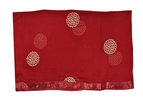 Image of YOUTHQUAKE Golden Floral Embroidery Work Chiffon Dupatta for Womens & Girls with Fancy Moti Lace