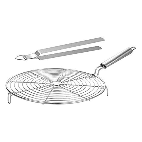 Image of Papad Jali with Stainless Steel Roaster and Handle - Roti Chapati Grill Round 1 pc + Chimta 1 Pc
