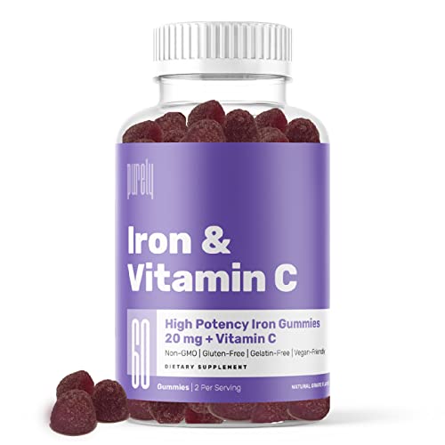 Iron Gummies Plus Vitamin C By Purely – For Iron Deficiency And Anemia – Natural Grape Flavor & Color – Non-Gmo – Gluten-Free – Gelatin-Free – Vegan - 60 Gummies (Pack Of 1) #TOP1