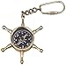 Hampton Nautical Solid Brass Ship's Wheel Compass Key Chain, Brass