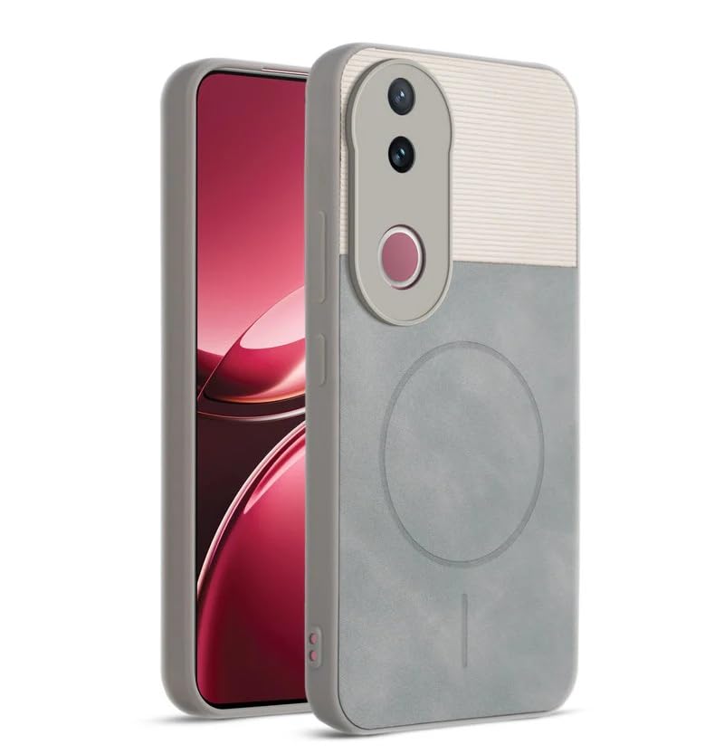 Image of Bintage CASE Dual-Leather Mac Safe Design Phone Case| Soft Touch Finish | Full Camera Protectection Back Cover Compatible for IQOO I2410 / Z10R /Vivo V50 5G - White & Matelic Grey