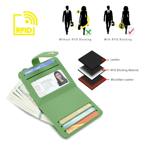 Image of Airkit Small Wallet Women RFID, PU Leather Card Holder with Keychain | Slim Compact Zipper Coin Purse for Ladies, Travel Holiday Gifts for Mom, Cute Mini Bifold Wallets