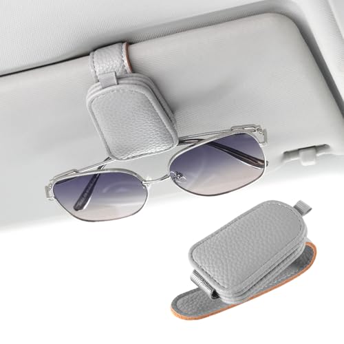 JUSTTOP 1Pack Sunglass Holder for Car, Magnetic Leather Buckle Sun